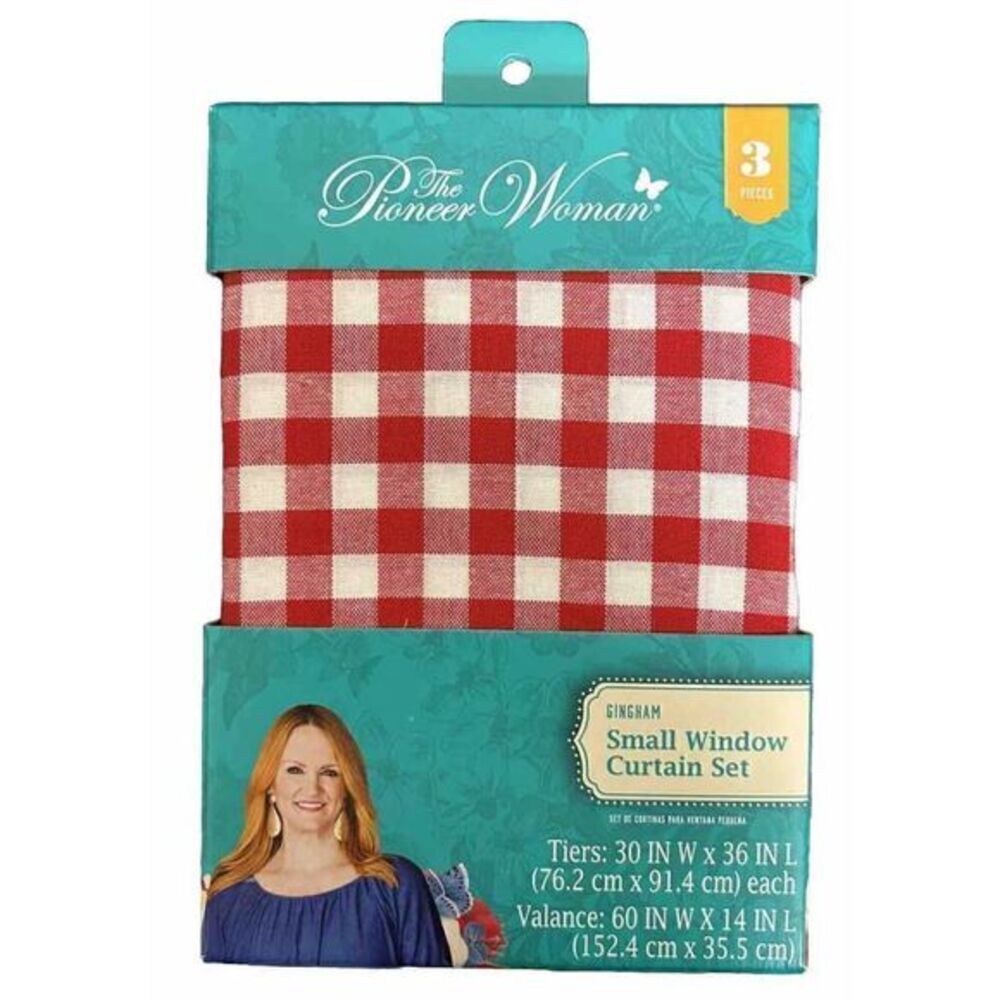 The Pioneer Woman Charming Check Gingham, Small Window 3 piece Curtain Set New!